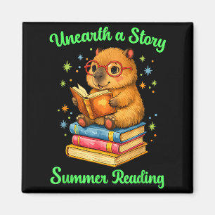 Unearth a story capybara reading books summer magnet