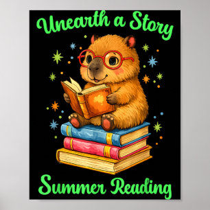 Unearth a story capybara reading books summer poster