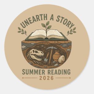 Unearth A Story Paleontology Summer Reading Classic Round Sticker