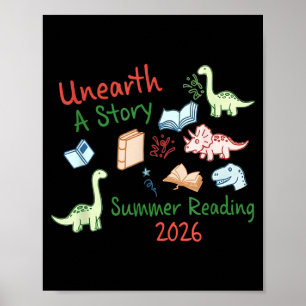 Unearth a story summer reading 2026 cute dinosaur poster