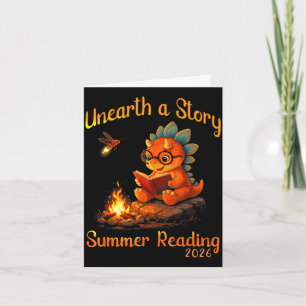 Unearth a story summer reading 2026 funny dinosaur card