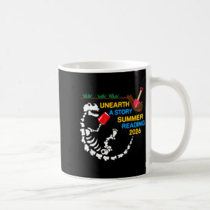 Unearth a Story T-Rex Reading a Book Summer Coffee Mug