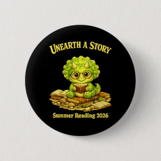 Unearth a Story Triceratops Dinosaur Reading Books 6 Cm Round Badge