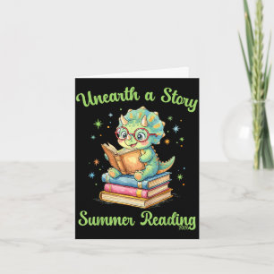 Unearth a story triceratops dinosaur reading books card