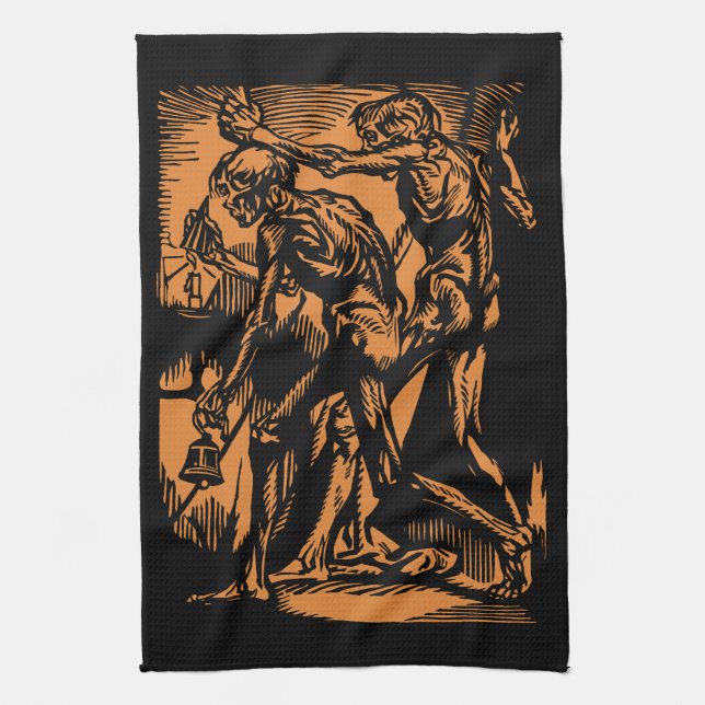 Unearthed Horrors of Dead Miners for Halloween Tea Towel (Vertical)