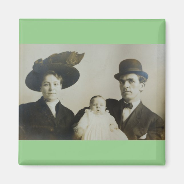 Uneasy Daddy in Bowler Family RPPC B&W Photo Image Magnet (Front)