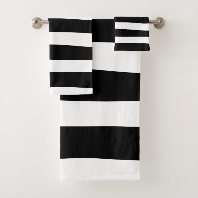 Uneven Stripes - Black and White Bath Towel Set (Insitu)