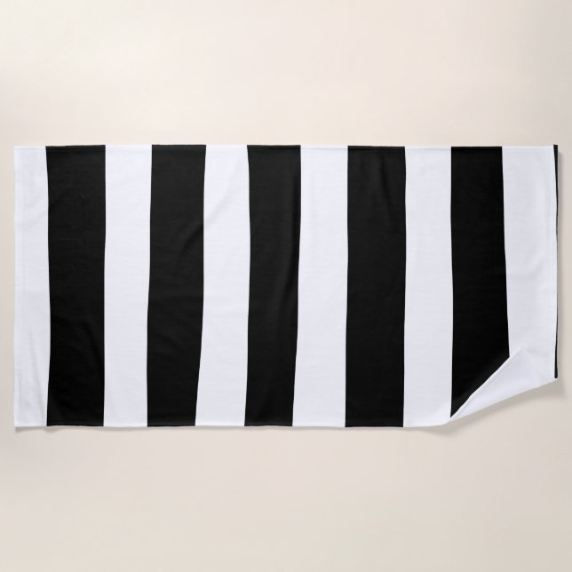 Uneven Stripes - Black and White  Beach Towel (Front)