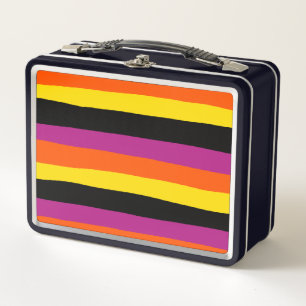Uneven Stripes - Black, Pink, Orange and Yellow Metal Lunch Box