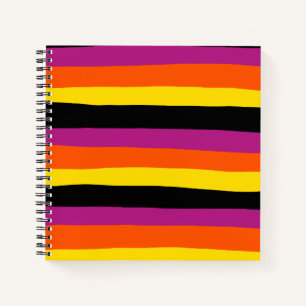 Uneven Stripes - Black, Pink, Orange and Yellow Notebook