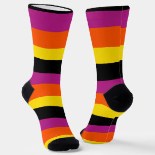 Uneven Stripes - Black, Pink, Orange and Yellow Socks