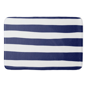 Uneven Stripes - Blue and White Bath Mat