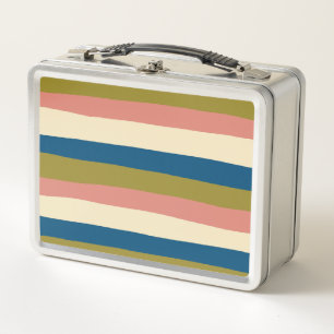 Uneven Stripes - Blue, Olive Green, Pink and Cream Metal Lunch Box