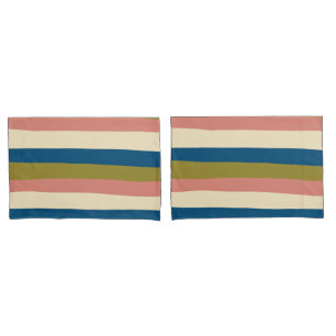 Uneven Stripes - Blue, Olive Green, Pink and Cream Pillowcase
