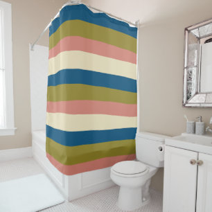 Uneven Stripes - Blue, Olive Green, Pink and Cream Shower Curtain
