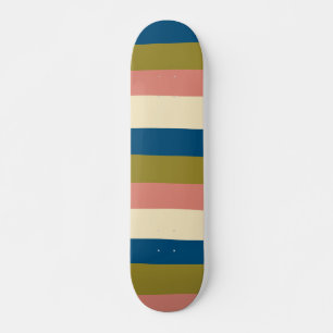 Uneven Stripes - Blue, Olive Green, Pink and Cream Skateboard