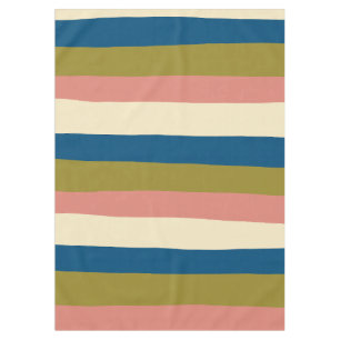 Uneven Stripes - Blue, Olive Green, Pink and Cream Tablecloth