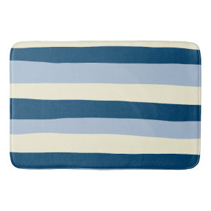 Uneven Stripes - Dark Blue, Light Blue and Cream Bath Mat