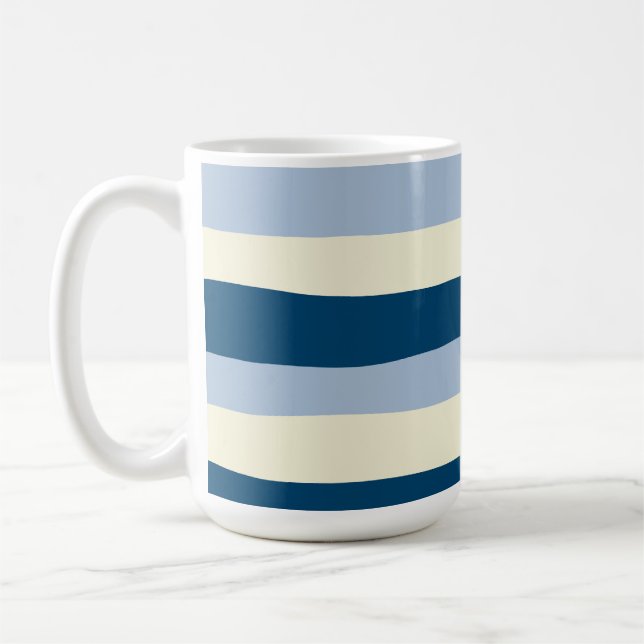 Uneven Stripes - Dark Blue, Light Blue and Cream Coffee Mug (Left)