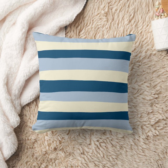Uneven Stripes - Dark Blue, Light Blue and Cream Cushion (Blanket)