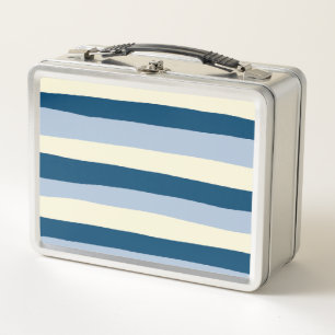 Uneven Stripes - Dark Blue, Light Blue and Cream Metal Lunch Box