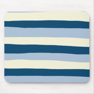 Uneven Stripes - Dark Blue, Light Blue and Cream Mouse Pad
