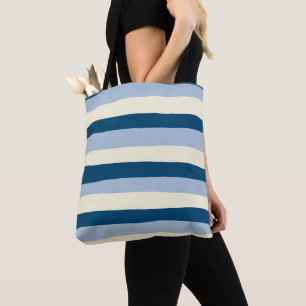 Uneven Stripes - Dark Blue, Light Blue and Cream Tote Bag