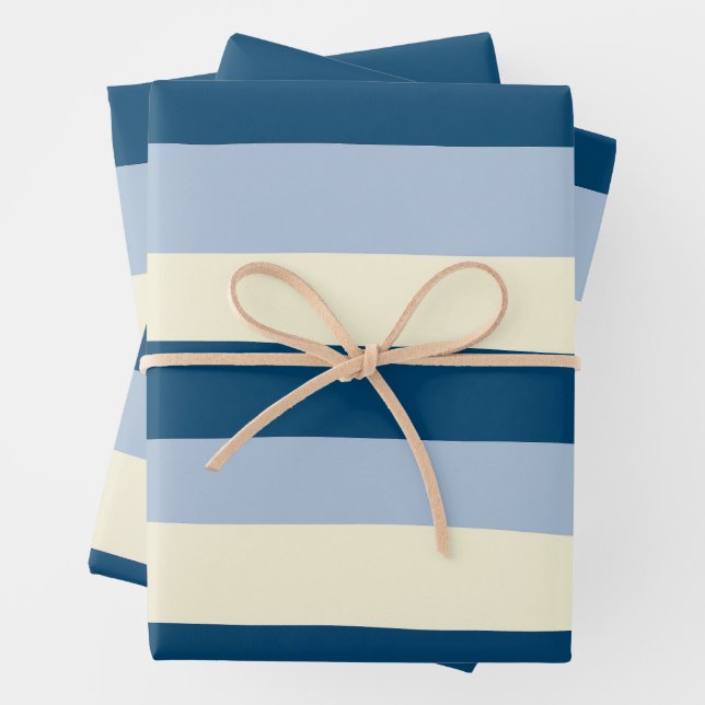 Uneven Stripes - Dark Blue, Light Blue and Cream Wrapping Paper Sheet (In situ)