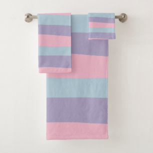 Uneven Stripes in Blue, Pink, and Lilac Bath Towel Set