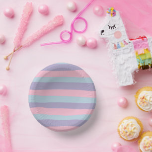 Uneven Stripes in Blue, Pink, and Lilac Paper Plate