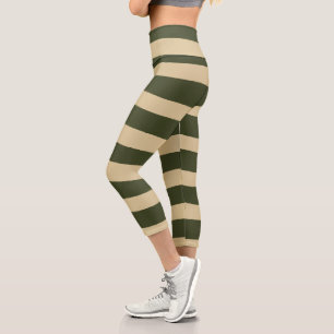 Uneven Stripes in Khaki and Green Capri Leggings