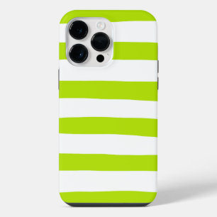Uneven Stripes in Lime Green and White iPhone 14 Pro Max Case