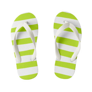 Uneven Stripes in Lime Green and White Kid's Jandals