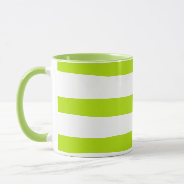 Uneven Stripes in Lime Green and White Mug (Left)