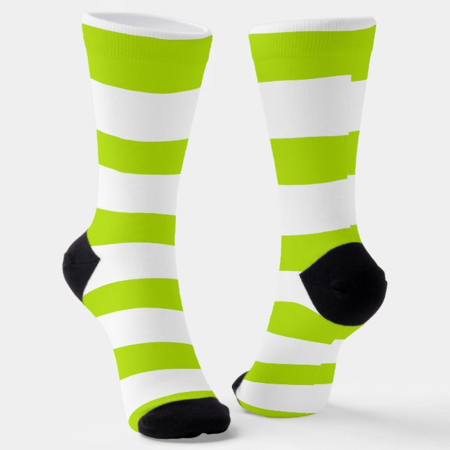 Uneven Stripes in Lime Green and White Socks (Angled)