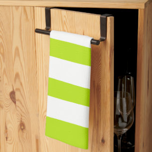 Uneven Stripes in Lime Green and White Tea Towel