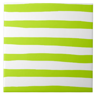 Uneven Stripes in Lime Green and White Tile