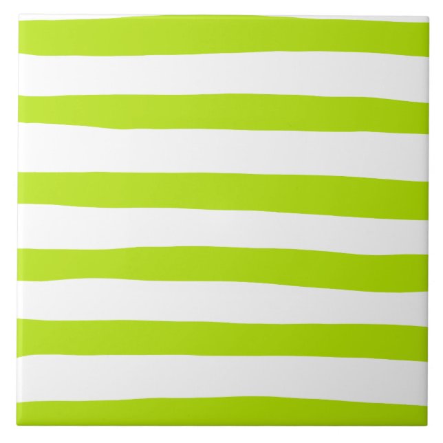 Uneven Stripes in Lime Green and White Tile (Front)