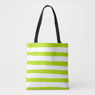 Uneven Stripes in Lime Green and White Tote Bag