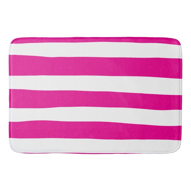 Uneven Stripes in Magenta and White  Bath Mat (Front)