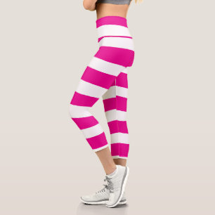 Uneven Stripes in Magenta and White Capri Leggings