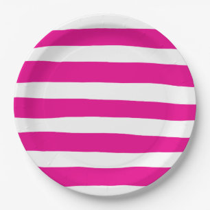 Uneven Stripes in Magenta and White  Paper Plate