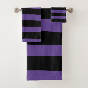 Uneven Stripes in Purple and Black Bath Towel Set