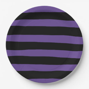 Uneven Stripes in Purple and Black Paper Plate