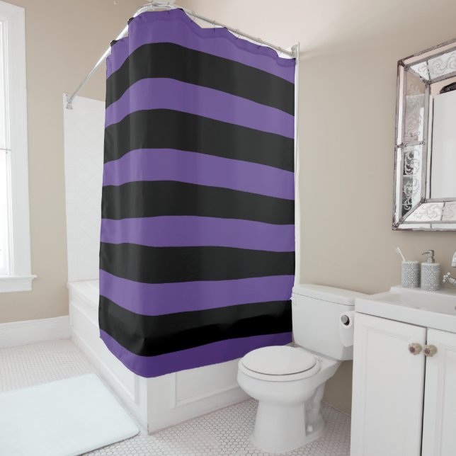 Uneven Stripes in Purple and Black Shower Curtain (In Situ)