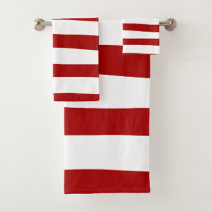 Uneven Stripes in Red and White Bath Towel Set