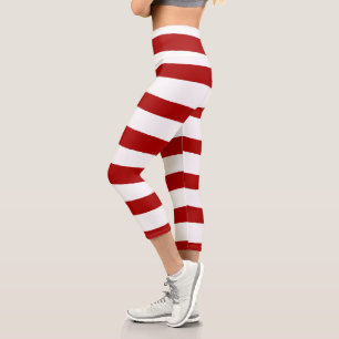 Uneven Stripes in Red and White Capri Leggings