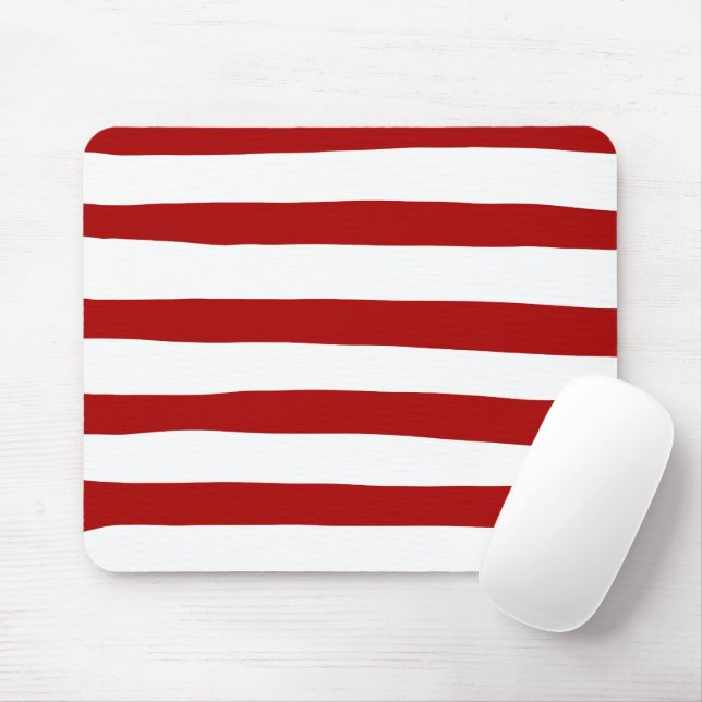 Uneven Stripes in Red and White Mouse Pad (With Mouse)