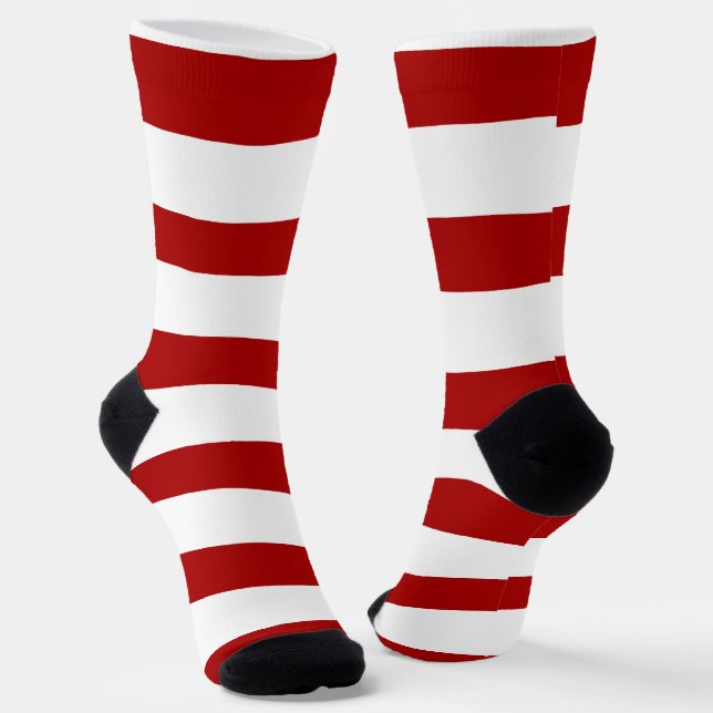 Uneven Stripes in Red and White Socks (Angled)