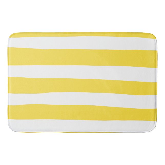 Uneven Stripes - Lemon Yellow and White Bath Mat (Front)